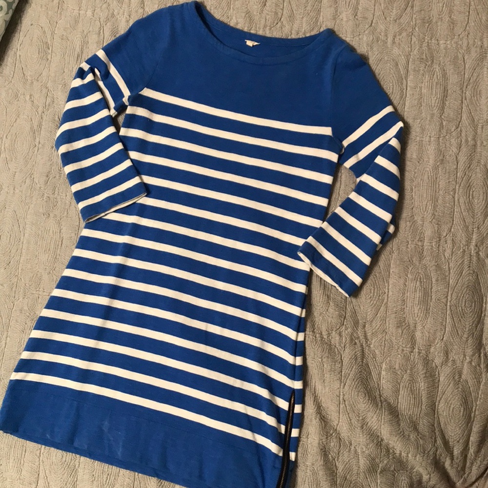 Blue and white striped cotton dress